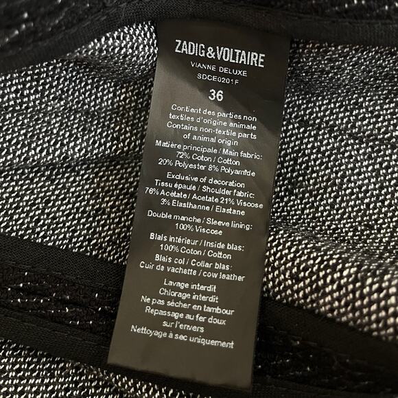 Zadig & Voltaire Cropped Moto Jacket Black Size Small (36) - Picture 7 of 9